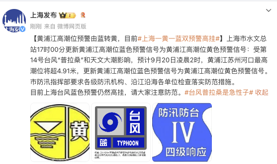 黄浦江高潮位预警由金年会金字招牌诚信至上蓝转黄 上海“一黄一蓝”双预警-金年会(图1)